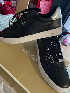 Michael Kors Black Sneakers with Silver Heel Accent